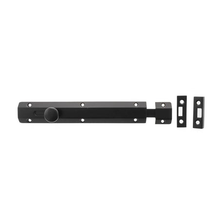 This is an image of Atlantic Solid Brass Surface Door Bolt 8" - Matt Black available to order from Trade Door Handles.