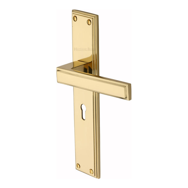 This is an image of a Heritage Brass - Atlantis Long Lever Lock Polished Brass finish, atl6700-pb that is available to order from Trade Door Handles in Kendal.