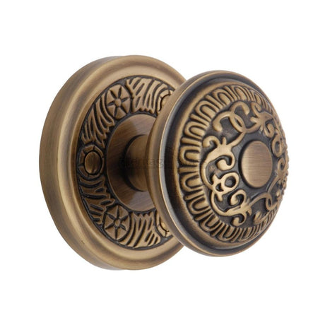 This is an image of a Heritage Brass - Mortice Knob on Rose Aydon Design Antique Brass Finish, ayd1324-at that is available to order from Trade Door Handles in Kendal.