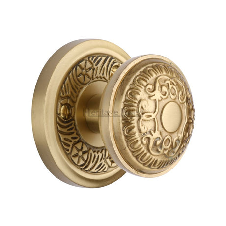 This is an image of a Heritage Brass - Mortice Knob on Rose Aydon Design Satin Brass Finish, ayd1324-sb that is available to order from Trade Door Handles in Kendal.