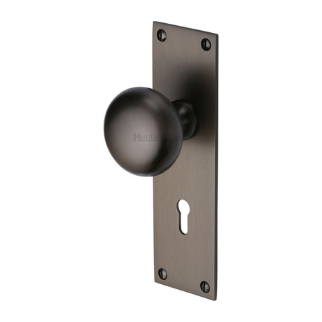 This is an image of a Heritage Brass - Mortice Knob on Lock Plate Balmoral Design Matt Bronze Finish, bal8500-mb that is available to order from Trade Door Handles in Kendal.