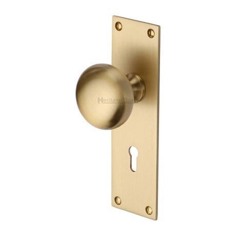 This is an image of a Heritage Brass - Mortice Knob on Lock Plate Balmoral Design Satin Brass Finish, bal8500-sb that is available to order from Trade Door Handles in Kendal.