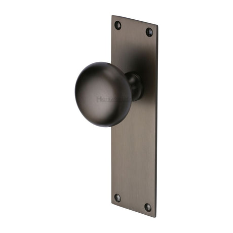 This is an image of a Heritage Brass - Mortice Knob on Latch Plate Balmoral Design Matt Bronze Finish, bal8510-mb that is available to order from Trade Door Handles in Kendal.