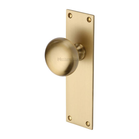 This is an image of a Heritage Brass - Mortice Knob on Latch Plate Balmoral Design Satin Brass Finish, bal8510-sb that is available to order from Trade Door Handles in Kendal.