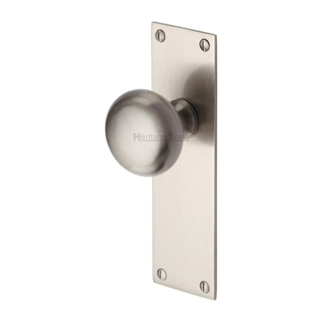 This is an image of a Heritage Brass - Mortice Knob on Latch Plate Balmoral Design Satin Nickel Finish, bal8510-sn that is available to order from Trade Door Handles in Kendal.