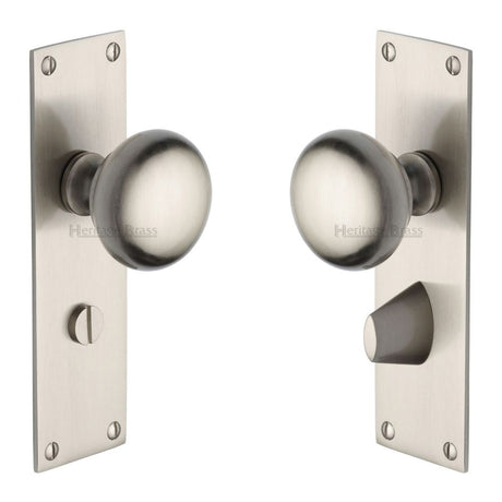 This is an image of a Heritage Brass - Mortice Knob on Bathroom Plate Balmoral Design Satin Nickel Fini, bal8530-sn that is available to order from Trade Door Handles in Kendal.