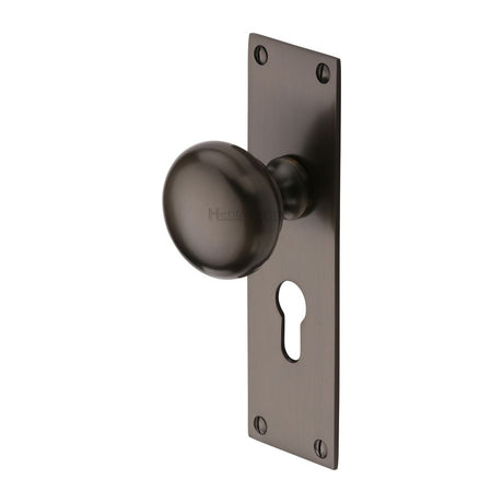 This is an image of a Heritage Brass - Mortice Knob on Euro Profile Plate Balmoral Design Matt Bronze, bal8548-mb that is available to order from Trade Door Handles in Kendal.