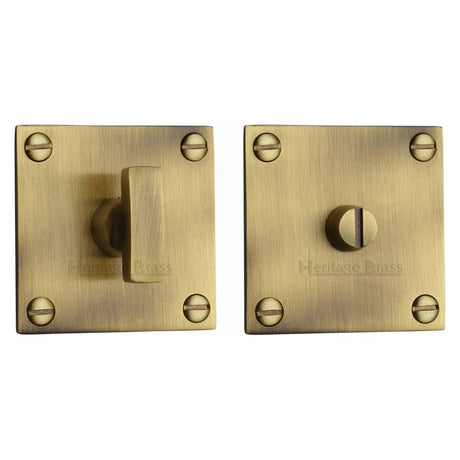 This is an image of a Heritage Brass - Square Low profile Thumbturn & Emergency Release Antique Brass Fin, bau1555-at that is available to order from Trade Door Handles in Kendal.