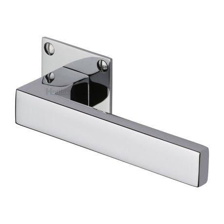 This is an image of a Heritage Brass - Door Handle Lever Latch on Square Rose Delta BH Design Polished Chrome finish, bau1928-pc that is available to order from Trade Door Handles in Kendal.