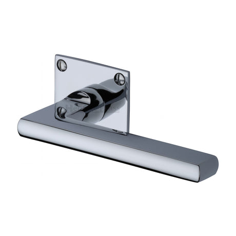 This is an image of a Heritage Brass - Door Handle Lever Latch on Square Rose Trident Design Polished Chrome finish, bau2910-pc that is available to order from Trade Door Handles in Kendal.