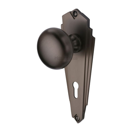 This is an image of a Heritage Brass - Mortice Knob on Lock Plate Broadway Design Matt Bronze Finish, br1800-mb that is available to order from Trade Door Handles in Kendal.