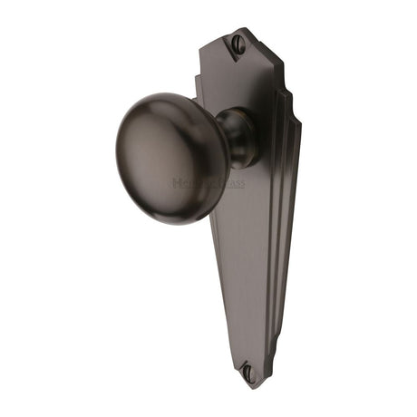 This is an image of a Heritage Brass - Mortice Knob on Latch Plate Broadway Design Matt Bronze Finish, br1810-mb that is available to order from Trade Door Handles in Kendal.