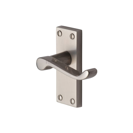 This is an image of a Heritage Brass - Door Handle Lever Latch Builders' Range Satin Nickel finish, bui400-sn that is available to order from Trade Door Handles in Kendal.