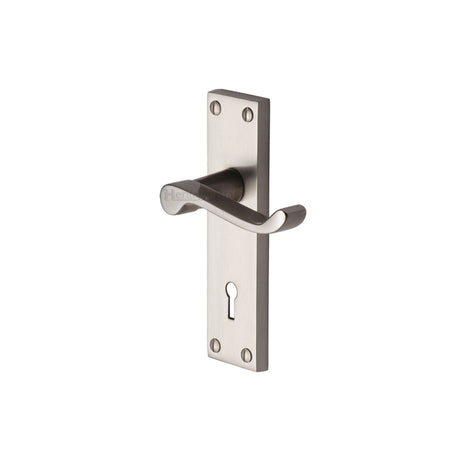 This is an image of a Heritage Brass - Door Handle Lever Lock Builders' Range Satin Nickel finish, bui410-sn that is available to order from Trade Door Handles in Kendal.