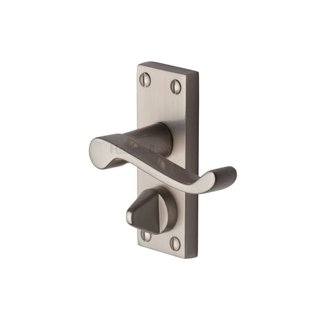 This is an image of a Heritage Brass - Door Handle for Privacy Set Builders' Range Satin Nickel finish, bui425-sn that is available to order from Trade Door Handles in Kendal.