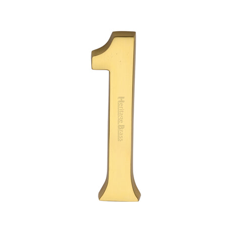 This is an image of a Heritage Brass - Numeral 1 Concealed Fix 76mm (3") Polished Brass finish, c1564-1-pb that is available to order from Trade Door Handles in Kendal.