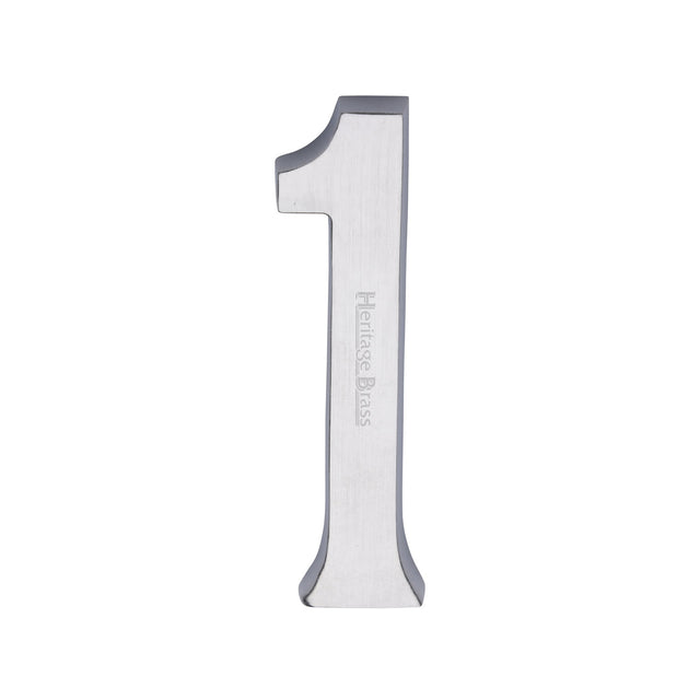 This is an image of a Heritage Brass - Numeral 1 Concealed Fix 76mm (3") Satin Chrome finish, c1564-1-sc that is available to order from Trade Door Handles in Kendal.
