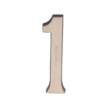 This is an image of a Heritage Brass - Numeral 1 Concealed Fix 76mm (3") Satin Nickel finish, c1564-1-sn that is available to order from Trade Door Handles in Kendal.