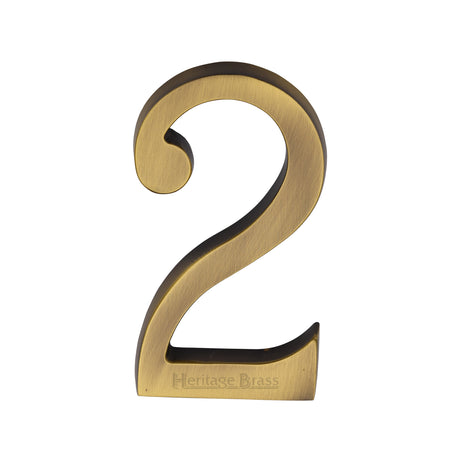 This is an image of a Heritage Brass - Numeral 2 Concealed Fix 76mm (3") Antique Brass finish, c1564-2-at that is available to order from Trade Door Handles in Kendal.