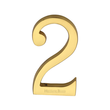This is an image of a Heritage Brass - Numeral 2 Concealed Fix 76mm (3") Polished Brass finish, c1564-2-pb that is available to order from Trade Door Handles in Kendal.