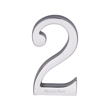 This is an image of a Heritage Brass - Numeral 2 Concealed Fix 76mm (3") Polished Chrome finish, c1564-2-pc that is available to order from Trade Door Handles in Kendal.
