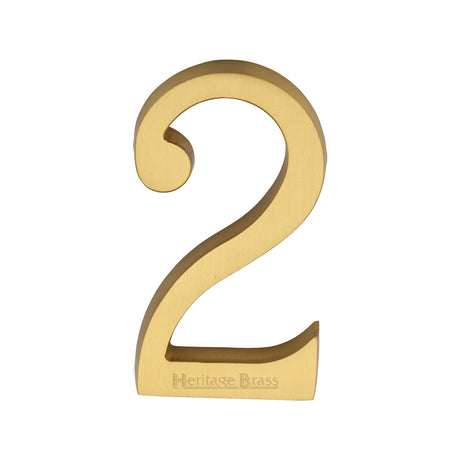 This is an image of a Heritage Brass - Numeral 2 Concealed Fix 76mm (3") Satin Brass finish, c1564-2-sb that is available to order from Trade Door Handles in Kendal.