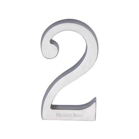 This is an image of a Heritage Brass - Numeral 2 Concealed Fix 76mm (3") Satin Chrome finish, c1564-2-sc that is available to order from Trade Door Handles in Kendal.
