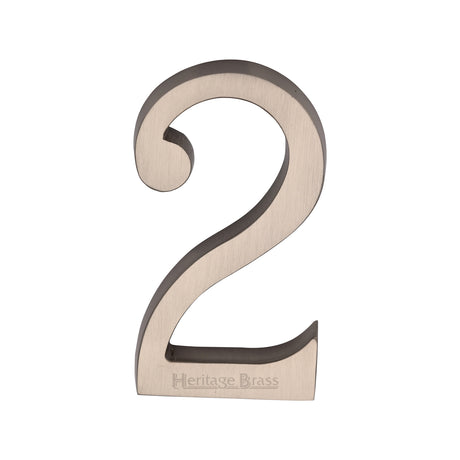 This is an image of a Heritage Brass - Numeral 2 Concealed Fix 76mm (3") Satin Nickel finish, c1564-2-sn that is available to order from Trade Door Handles in Kendal.