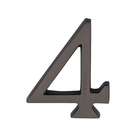 This is an image of a Heritage Brass - Numeral 4 Concealed Fix 76mm (3") Matt Bronze finish, c1564-4-mb that is available to order from Trade Door Handles in Kendal.
