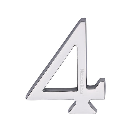 This is an image of a Heritage Brass - Numeral 4 Concealed Fix 76mm (3") Polished Chrome finish, c1564-4-pc that is available to order from Trade Door Handles in Kendal.