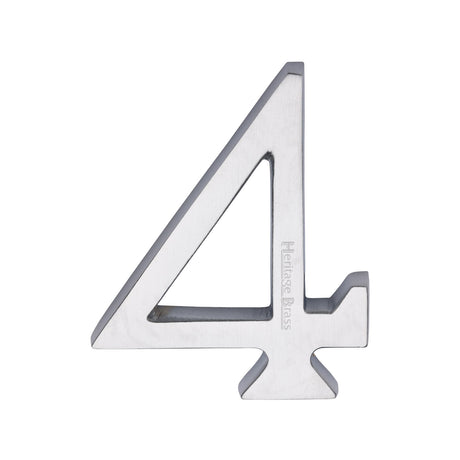 This is an image of a Heritage Brass - Numeral 4 Concealed Fix 76mm (3") Satin Chrome finish, c1564-4-sc that is available to order from Trade Door Handles in Kendal.
