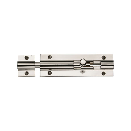 This is an image of a Heritage Brass - Door Bolt Straight 4" x 1.25" Polished Nickel Finish, c1582-4-pnf that is available to order from Trade Door Handles in Kendal.