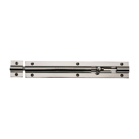 This is an image of a Heritage Brass - Door Bolt Straight 8" x 1.25" Polished Nickel Finish, c1582-8-pnf that is available to order from Trade Door Handles in Kendal.