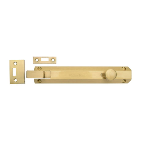 This is an image of a Heritage Brass - Door Bolt Necked Flat 8" Satin Brass Finish, c1694-8-sb that is available to order from Trade Door Handles in Kendal.