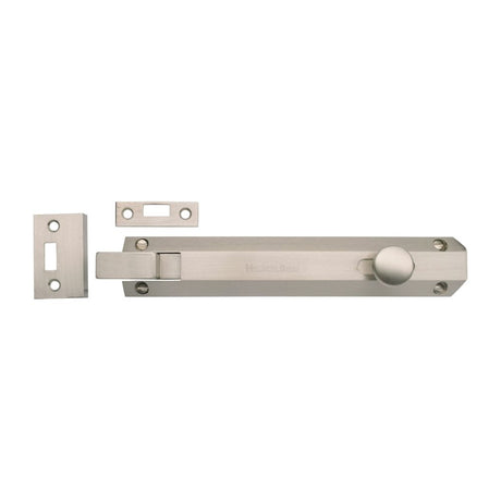 This is an image of a Heritage Brass - Door Bolt Necked Flat 8" Satin Nickel Finish, c1694-8-sn that is available to order from Trade Door Handles in Kendal.