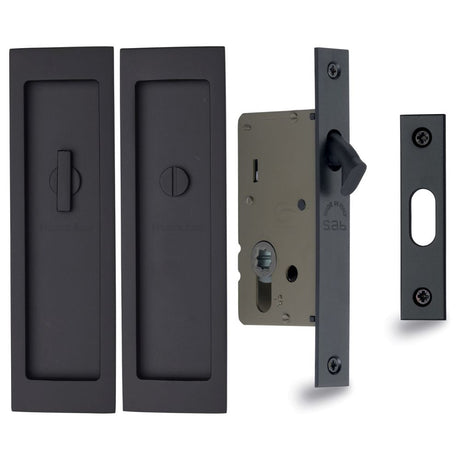 This is an image of a Heritage Brass - Flush Pull Privacy Set 197mm Matt Black Finish, c1877-bkmt that is available to order from Trade Door Handles in Kendal.