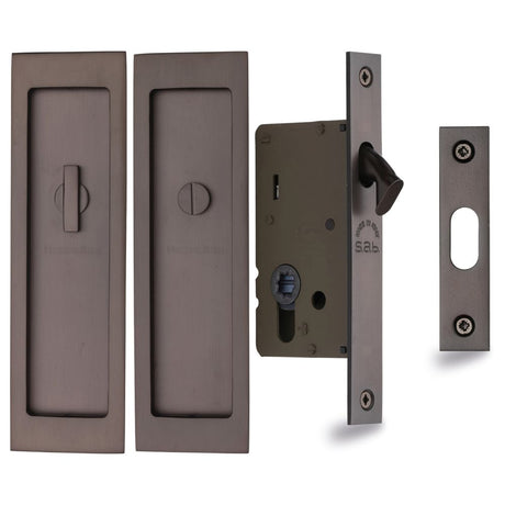 This is an image of a Heritage Brass - Flush Pull Privacy Set 197mm Matt Bronze Finish, c1877-mb that is available to order from Trade Door Handles in Kendal.