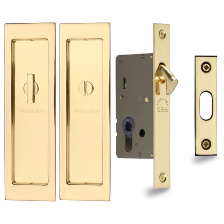 This is an image of a Heritage Brass - Flush Pull Privacy Set 197mm Polished Brass Finish, c1877-pb that is available to order from Trade Door Handles in Kendal.