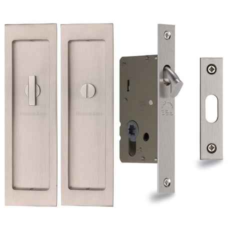 This is an image of a Heritage Brass - Flush Pull Privacy Set 197mm Satin Nickel Finish, c1877-sn that is available to order from Trade Door Handles in Kendal.