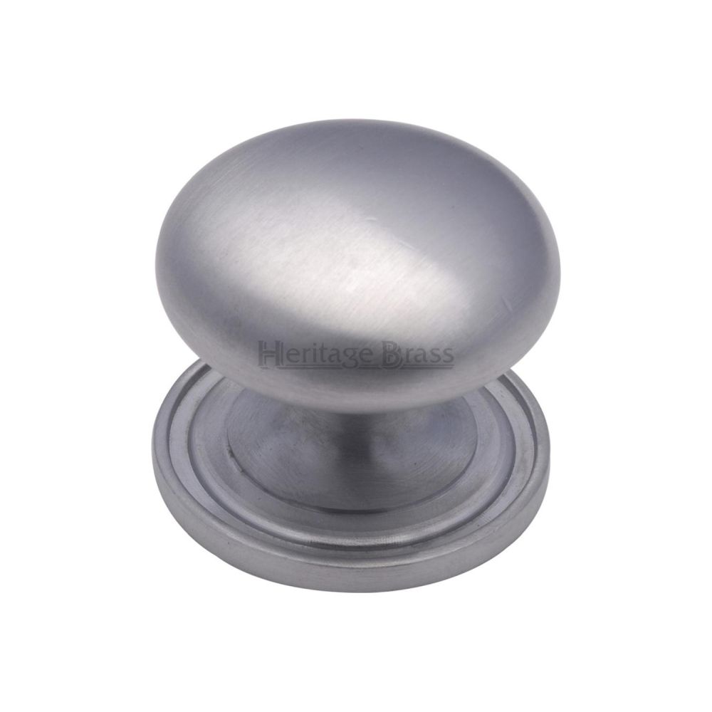 High quality image of Heritage Brass - Cabinet Knob Victorian Round Design with base 38mm Satin Chrome | Sku. c2240-38-sc | Trade Door Handles, Kendal.