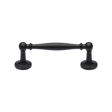 This is an image of a Heritage Brass - Cabinet Pull Colonial Design 96mm CTC Matt Black Finish, c2533-96-bkmt that is available to order from Trade Door Handles in Kendal.