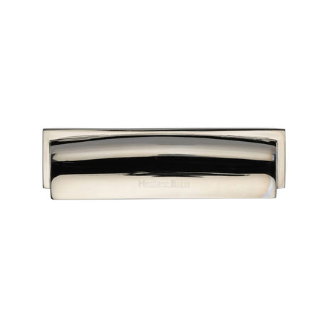 This is an image of a Heritage Brass - Drawer Cup Pull Shropshire Design 76/96mm CTC Polished Nickel Finis, c2765-96-pnf that is available to order from Trade Door Handles in Kendal.