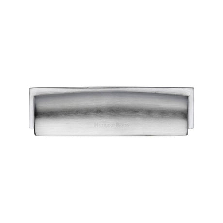 This is an image of a Heritage Brass - Drawer Cup Pull Shropshire Design 76/96mm CTC Satin Chrome Finis, c2765-96-sc that is available to order from Trade Door Handles in Kendal.