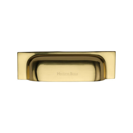 This is an image of a Heritage Brass - Drawer Cup Pull Military Design 96mm CTC Polished Brass Finish, c2766-96-pb that is available to order from Trade Door Handles in Kendal.