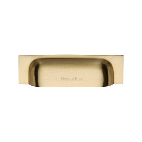 This is an image of a Heritage Brass - Drawer Cup Pull Military Design 96mm CTC Satin Brass Finish, c2766-96-sb that is available to order from Trade Door Handles in Kendal.