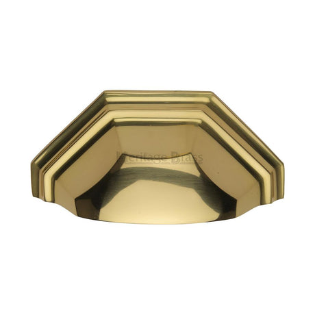 This is an image of a Heritage Brass - Drawer Cup Pull Deco Design 89mm CTC Polished Brass Finish, c2768-pb that is available to order from Trade Door Handles in Kendal.