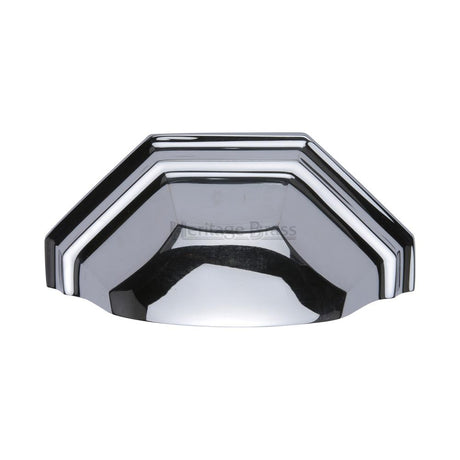 This is an image of a Heritage Brass - Drawer Cup Pull Deco Design 89mm CTC Polished Chrome Finish, c2768-pc that is available to order from Trade Door Handles in Kendal.