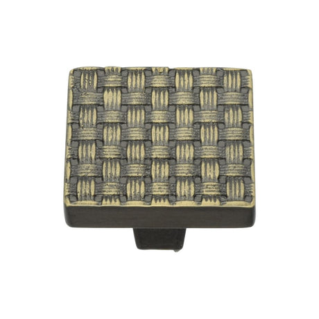 This is an image of a Heritage Brass - Cabinet Knob Square Weave Design 32mm Aged Brass Finish, c3631-32-ab that is available to order from Trade Door Handles in Kendal.