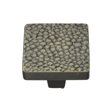 This is an image of a Heritage Brass - Cabinet Knob Square Stingray Design 32mm Aged Brass Finish, c3653-32-ab that is available to order from Trade Door Handles in Kendal.