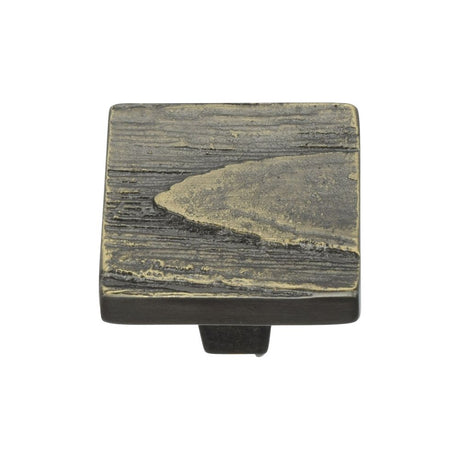 This is an image of a Heritage Brass - Cabinet Knob Square Pine Design 32mm Aged Brass Finish, c3664-32-ab that is available to order from Trade Door Handles in Kendal.